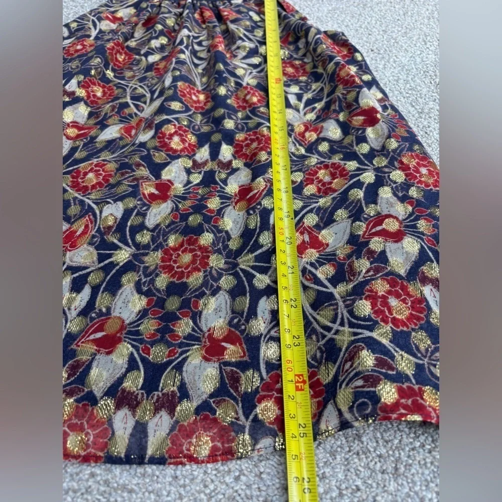 Tory Burch Silk Floral Gold Metallic Halter Top Blouse Size 4 Business casual